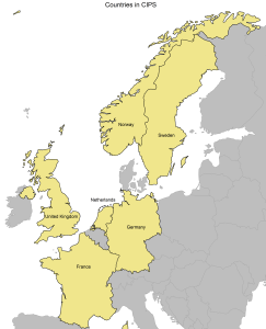 Map of countries in surveys: Norway, Sweden, the Netherlands, the UK, France and Germany